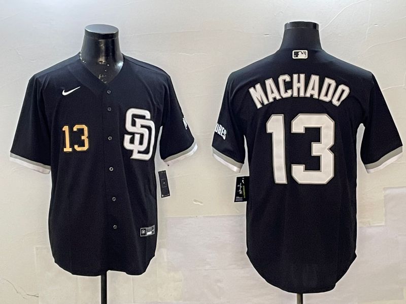 Men San Diego Padres #13 Machado Black Jointly Name Game Nike 2025 MLB Jersey style 3